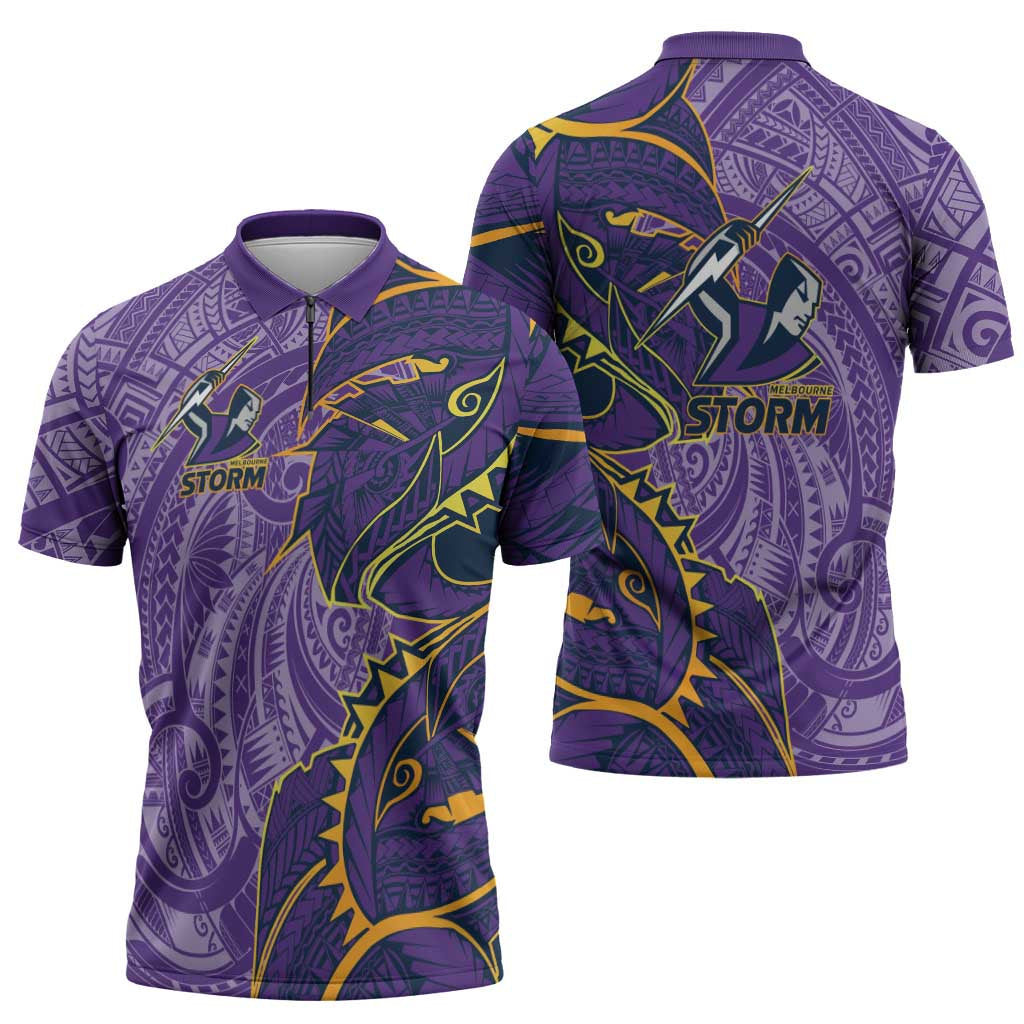 Melbourne Storm Zipper Polo Shirt Polynesian Tribal Tattoo Pacific Sport Art