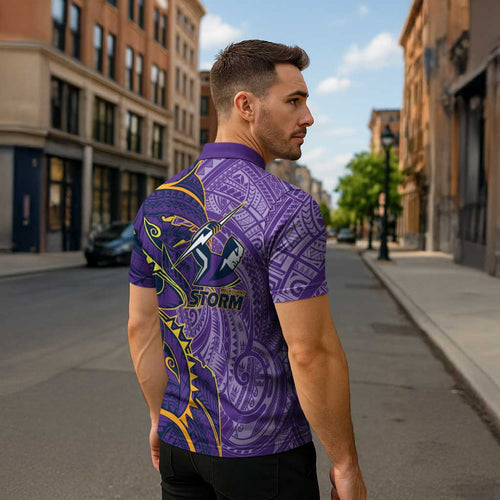 Melbourne Storm Zipper Polo Shirt Polynesian Tribal Tattoo Pacific Sport Art