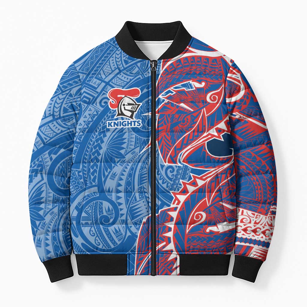 Newcastle Knights Bomber Puffer Jacket Polynesian Tribal Tattoo Pacific Sport Art