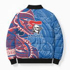 Newcastle Knights Bomber Puffer Jacket Polynesian Tribal Tattoo Pacific Sport Art