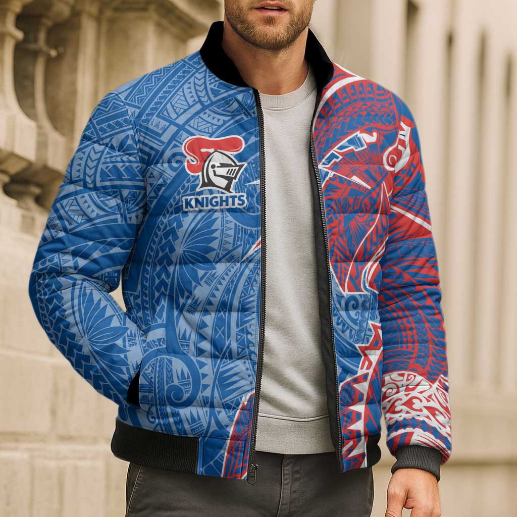 Newcastle Knights Bomber Puffer Jacket Polynesian Tribal Tattoo Pacific Sport Art