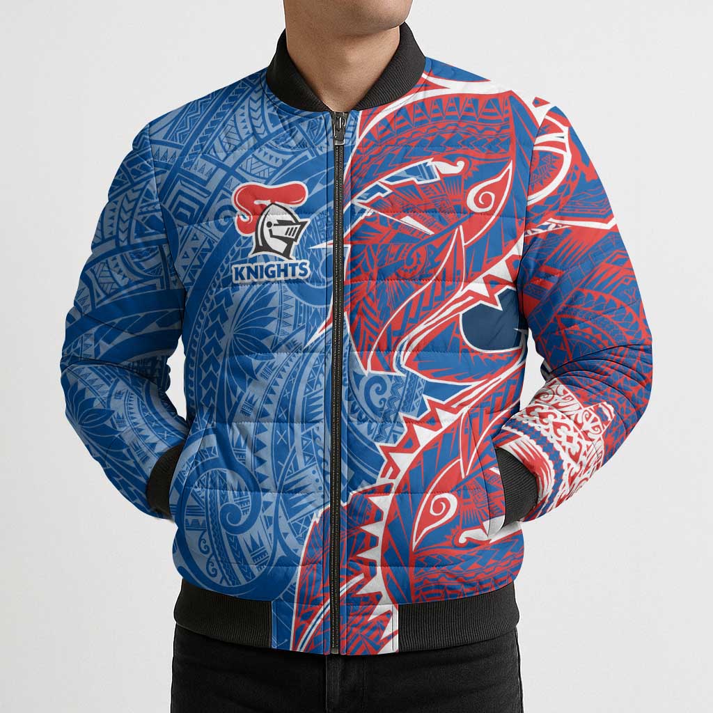 Newcastle Knights Bomber Puffer Jacket Polynesian Tribal Tattoo Pacific Sport Art
