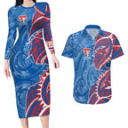 Newcastle Knights Couples Matching Long Sleeve Bodycon Dress and Hawaiian Shirt Polynesian Tribal Tattoo Pacific Sport Art