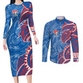 Newcastle Knights Couples Matching Long Sleeve Bodycon Dress and Long Sleeve Button Shirt Polynesian Tribal Tattoo Pacific Sport Art