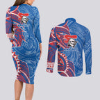 Newcastle Knights Couples Matching Long Sleeve Bodycon Dress and Long Sleeve Button Shirt Polynesian Tribal Tattoo Pacific Sport Art