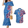 Newcastle Knights Couples Matching Mermaid Dress and Hawaiian Shirt Polynesian Tribal Tattoo Pacific Sport Art