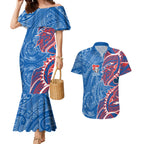 Newcastle Knights Couples Matching Mermaid Dress and Hawaiian Shirt Polynesian Tribal Tattoo Pacific Sport Art