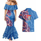 Newcastle Knights Couples Matching Mermaid Dress and Hawaiian Shirt Polynesian Tribal Tattoo Pacific Sport Art