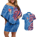 Newcastle Knights Couples Matching Off Shoulder Short Dress and Hawaiian Shirt Polynesian Tribal Tattoo Pacific Sport Art