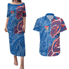 Newcastle Knights Couples Matching Puletasi and Hawaiian Shirt Polynesian Tribal Tattoo Pacific Sport Art