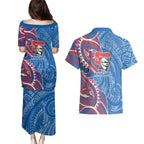 Newcastle Knights Couples Matching Puletasi and Hawaiian Shirt Polynesian Tribal Tattoo Pacific Sport Art
