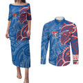 Newcastle Knights Couples Matching Puletasi and Long Sleeve Button Shirt Polynesian Tribal Tattoo Pacific Sport Art