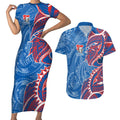 Newcastle Knights Couples Matching Short Sleeve Bodycon Dress and Hawaiian Shirt Polynesian Tribal Tattoo Pacific Sport Art