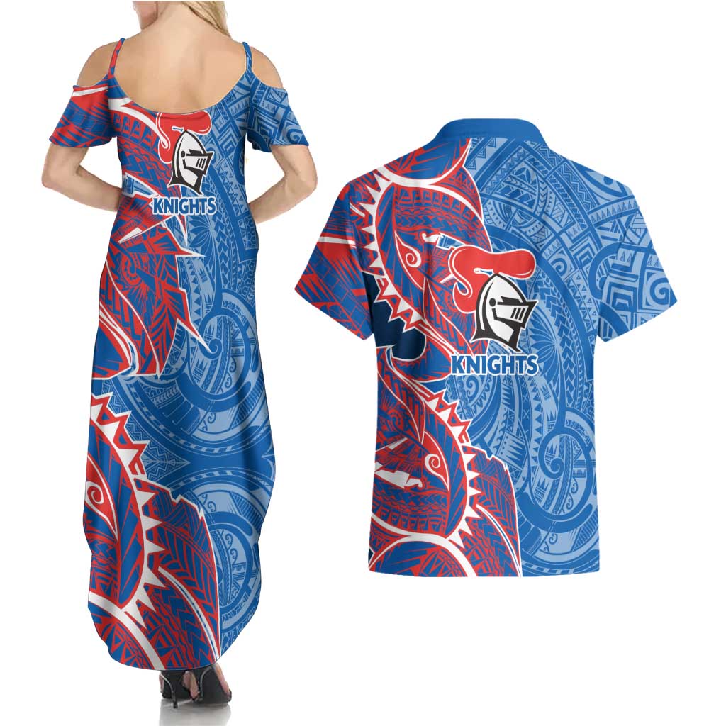 Newcastle Knights Couples Matching Summer Maxi Dress and Hawaiian Shirt Polynesian Tribal Tattoo Pacific Sport Art