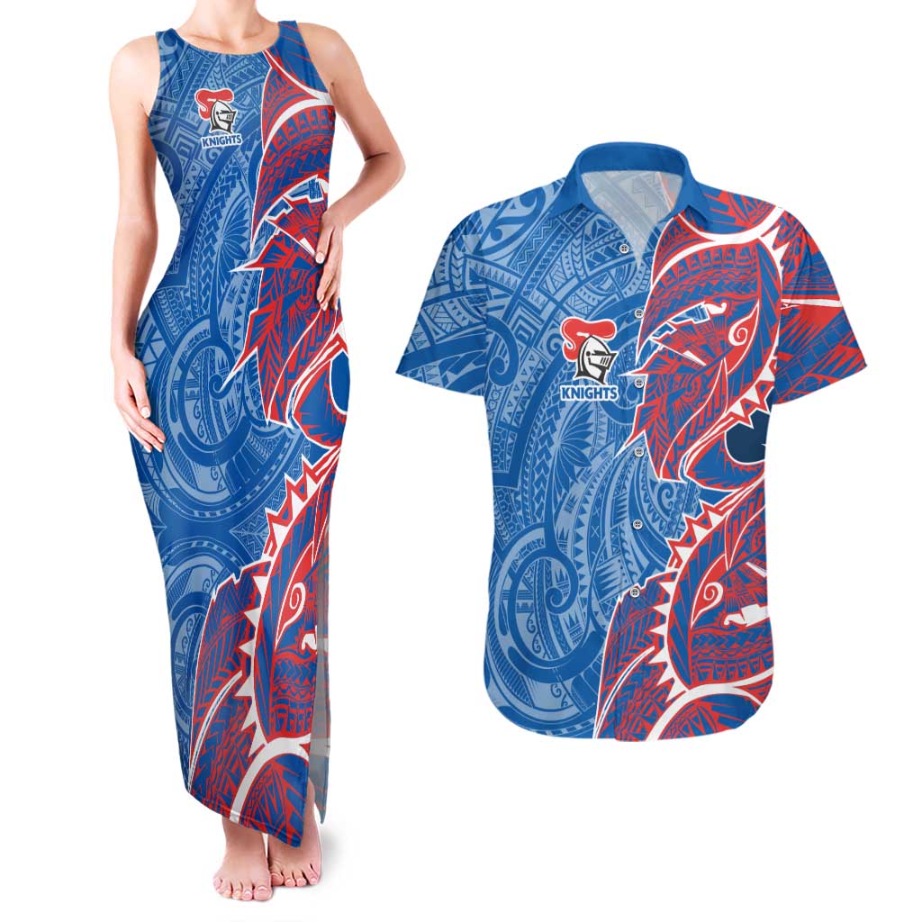 Newcastle Knights Couples Matching Tank Maxi Dress and Hawaiian Shirt Polynesian Tribal Tattoo Pacific Sport Art