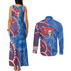 Newcastle Knights Couples Matching Tank Maxi Dress and Long Sleeve Button Shirt Polynesian Tribal Tattoo Pacific Sport Art
