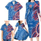 Newcastle Knights Family Matching Long Sleeve Bodycon Dress and Hawaiian Shirt Polynesian Tribal Tattoo Pacific Sport Art
