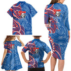 Newcastle Knights Family Matching Long Sleeve Bodycon Dress and Hawaiian Shirt Polynesian Tribal Tattoo Pacific Sport Art