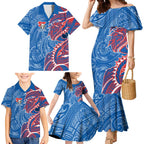 Newcastle Knights Family Matching Mermaid Dress and Hawaiian Shirt Polynesian Tribal Tattoo Pacific Sport Art