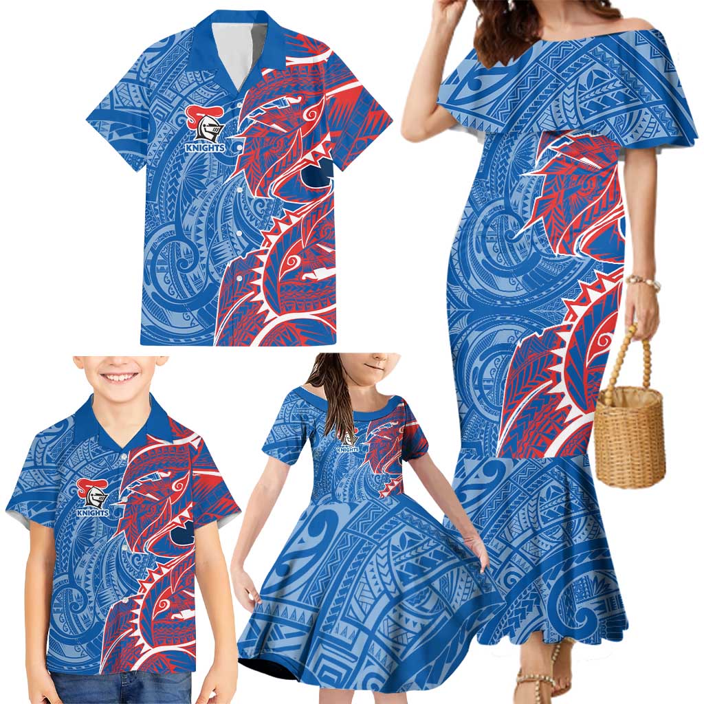 Newcastle Knights Family Matching Mermaid Dress and Hawaiian Shirt Polynesian Tribal Tattoo Pacific Sport Art