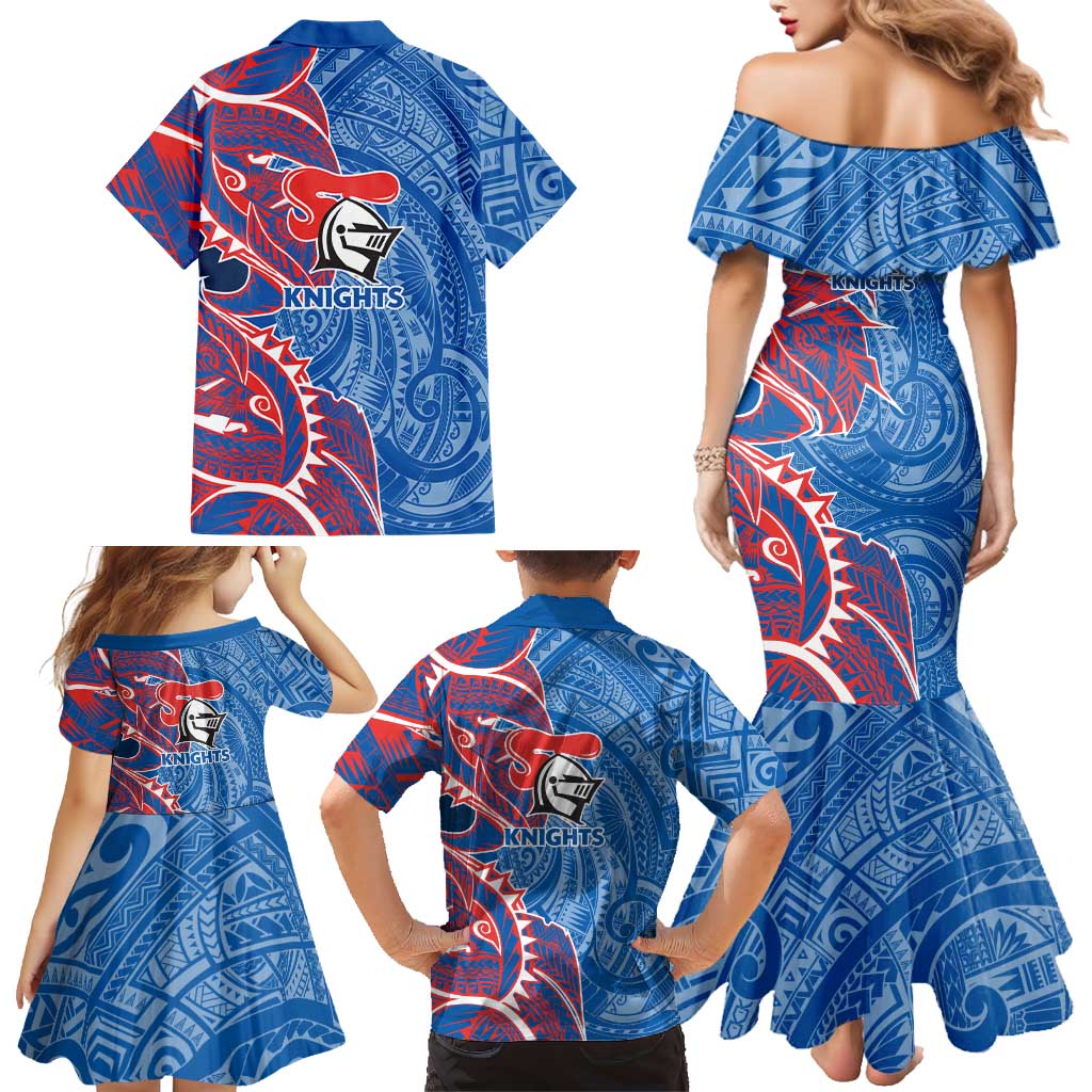 Newcastle Knights Family Matching Mermaid Dress and Hawaiian Shirt Polynesian Tribal Tattoo Pacific Sport Art
