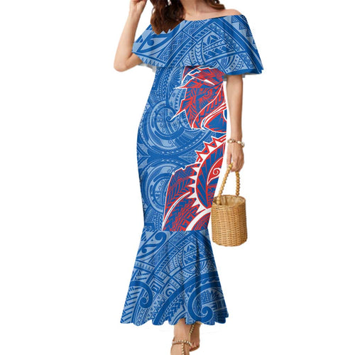 Newcastle Knights Family Matching Mermaid Dress and Hawaiian Shirt Polynesian Tribal Tattoo Pacific Sport Art