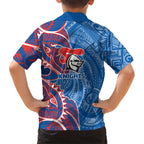 Newcastle Knights Family Matching Off Shoulder Maxi Dress and Hawaiian Shirt Polynesian Tribal Tattoo Pacific Sport Art