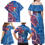 Newcastle Knights Family Matching Off Shoulder Maxi Dress and Hawaiian Shirt Polynesian Tribal Tattoo Pacific Sport Art
