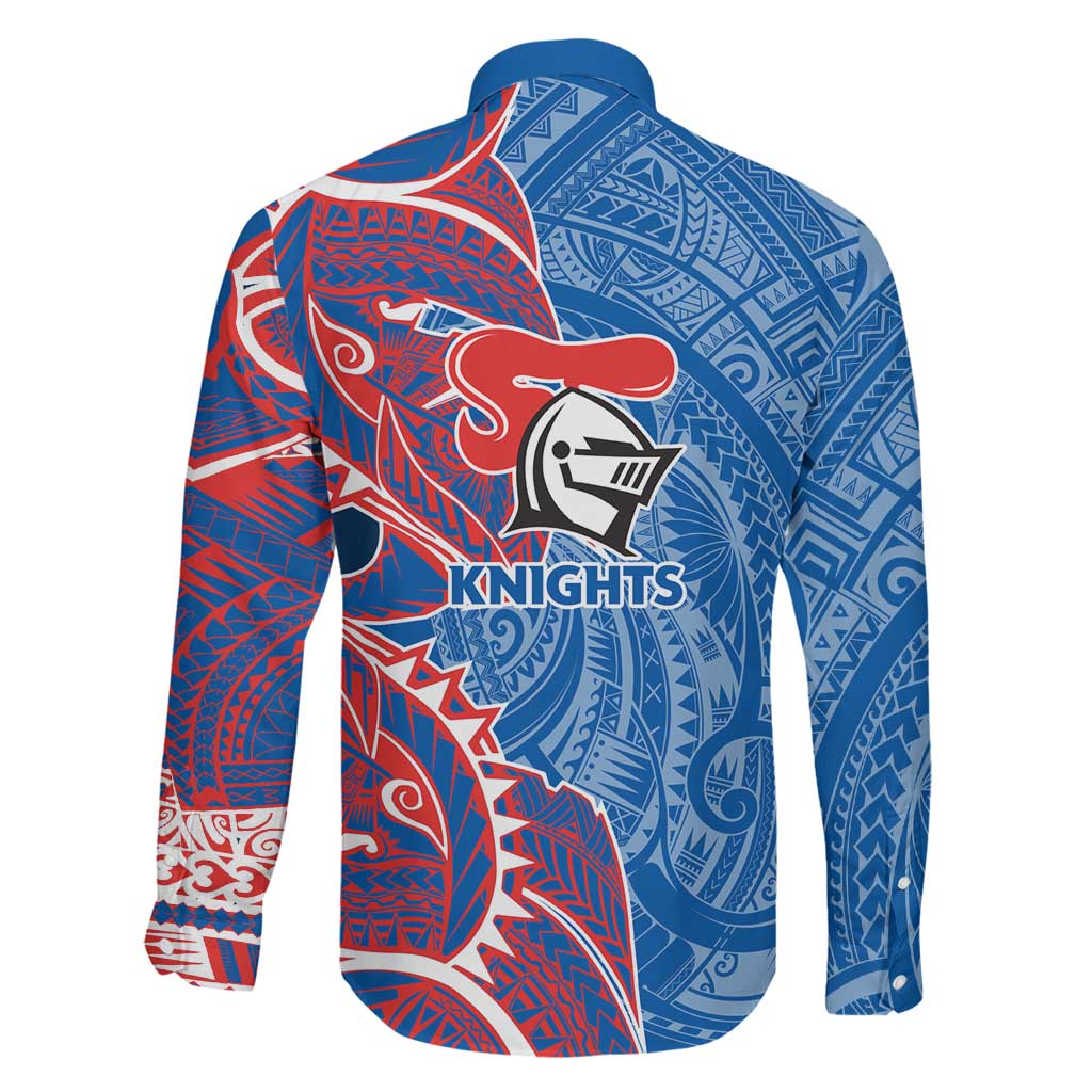 Newcastle Knights Family Matching Off Shoulder Maxi Dress and Hawaiian Shirt Polynesian Tribal Tattoo Pacific Sport Art