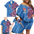 Newcastle Knights Family Matching Off Shoulder Short Dress and Hawaiian Shirt Polynesian Tribal Tattoo Pacific Sport Art