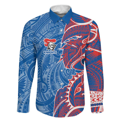 Newcastle Knights Family Matching Off Shoulder Short Dress and Hawaiian Shirt Polynesian Tribal Tattoo Pacific Sport Art