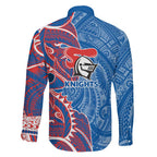 Newcastle Knights Family Matching Off Shoulder Short Dress and Hawaiian Shirt Polynesian Tribal Tattoo Pacific Sport Art