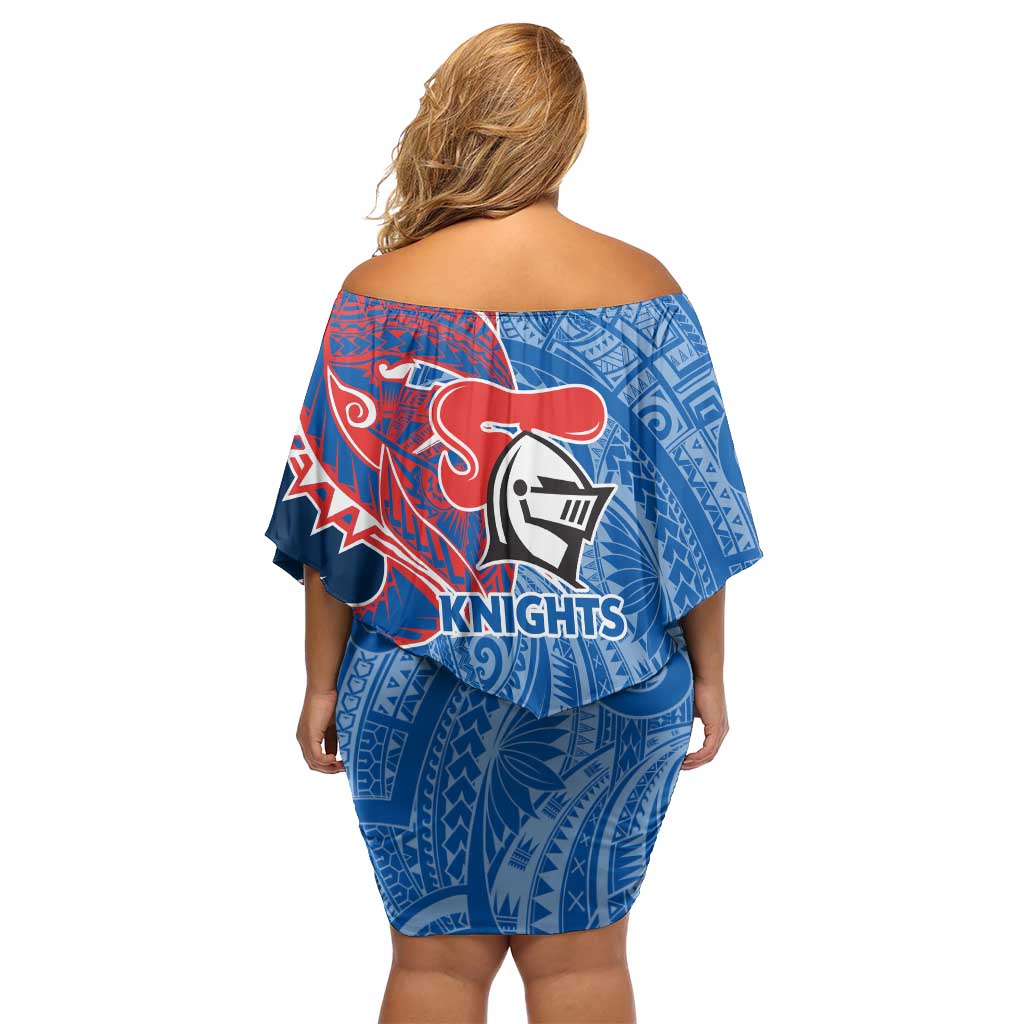 Newcastle Knights Family Matching Off Shoulder Short Dress and Hawaiian Shirt Polynesian Tribal Tattoo Pacific Sport Art