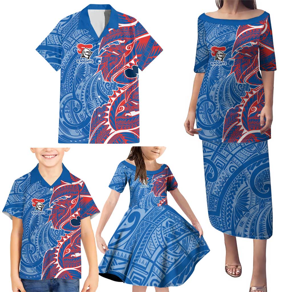 Newcastle Knights Family Matching Puletasi and Hawaiian Shirt Polynesian Tribal Tattoo Pacific Sport Art