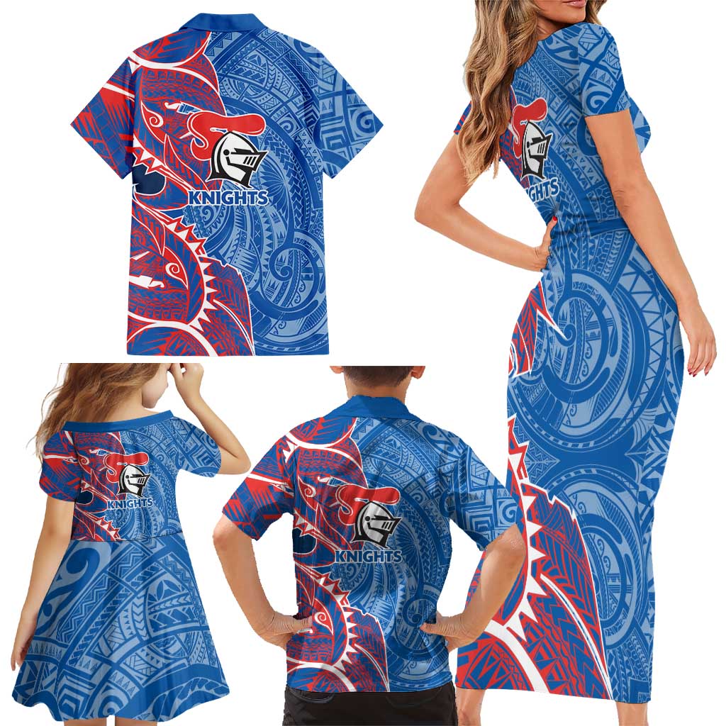 Newcastle Knights Family Matching Short Sleeve Bodycon Dress and Hawaiian Shirt Polynesian Tribal Tattoo Pacific Sport Art