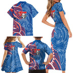 Newcastle Knights Family Matching Short Sleeve Bodycon Dress and Hawaiian Shirt Polynesian Tribal Tattoo Pacific Sport Art