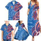 Newcastle Knights Family Matching Summer Maxi Dress and Hawaiian Shirt Polynesian Tribal Tattoo Pacific Sport Art