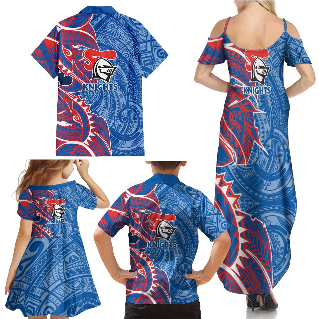 Newcastle Knights Family Matching Summer Maxi Dress and Hawaiian Shirt Polynesian Tribal Tattoo Pacific Sport Art