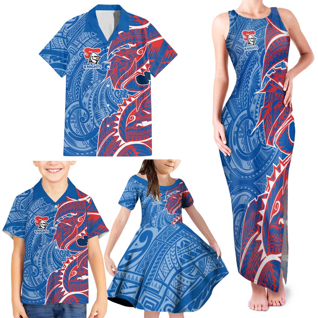 Newcastle Knights Family Matching Tank Maxi Dress and Hawaiian Shirt Polynesian Tribal Tattoo Pacific Sport Art