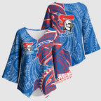 Newcastle Knights Kimono Sleeve Blouse Polynesian Tribal Tattoo Pacific Sport Art