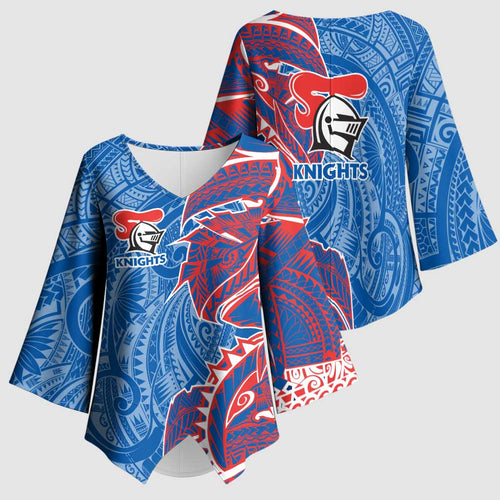 Newcastle Knights Kimono Sleeve Blouse Polynesian Tribal Tattoo Pacific Sport Art