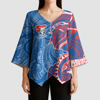 Newcastle Knights Kimono Sleeve Blouse Polynesian Tribal Tattoo Pacific Sport Art
