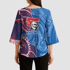 Newcastle Knights Kimono Sleeve Blouse Polynesian Tribal Tattoo Pacific Sport Art