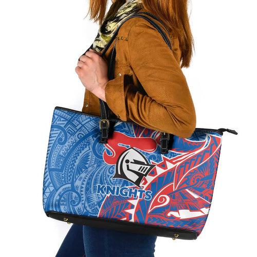 Newcastle Knights Leather Tote Bag Polynesian Tribal Tattoo Pacific Sport Art