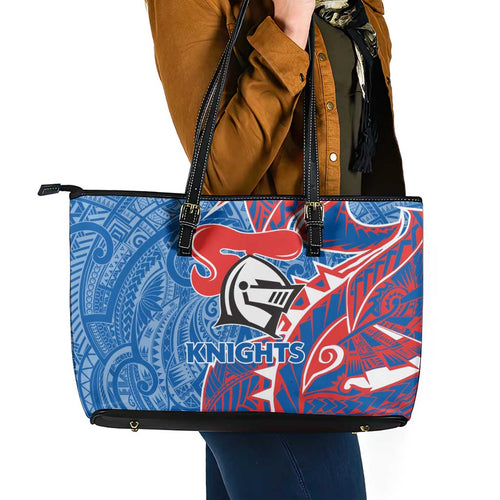 Newcastle Knights Leather Tote Bag Polynesian Tribal Tattoo Pacific Sport Art