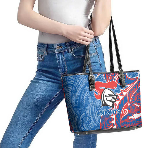 Newcastle Knights Leather Tote Bag Polynesian Tribal Tattoo Pacific Sport Art