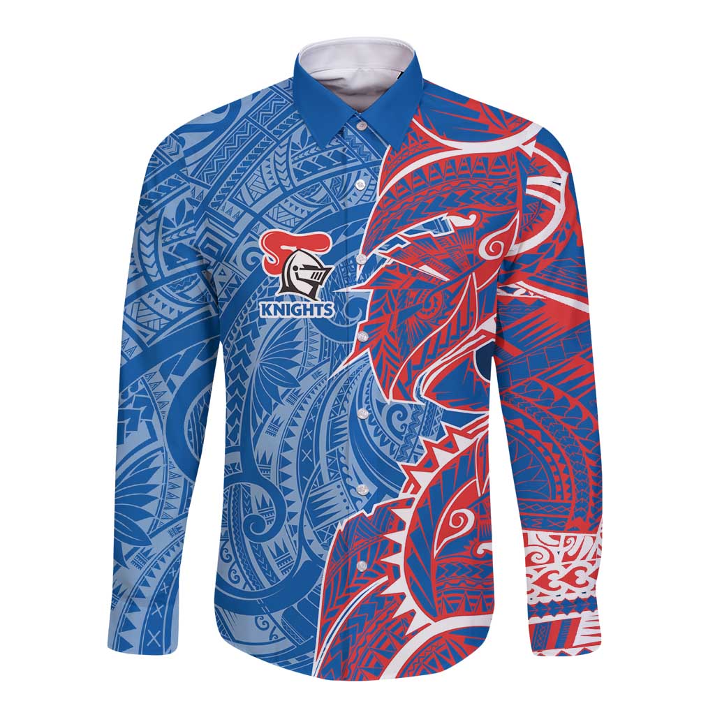 Newcastle Knights Long Sleeve Button Shirt Polynesian Tribal Tattoo Pacific Sport Art