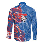 Newcastle Knights Long Sleeve Button Shirt Polynesian Tribal Tattoo Pacific Sport Art