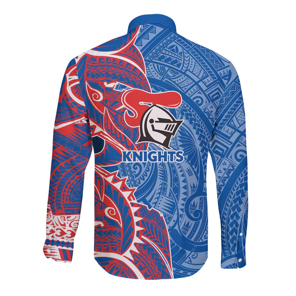 Newcastle Knights Long Sleeve Button Shirt Polynesian Tribal Tattoo Pacific Sport Art