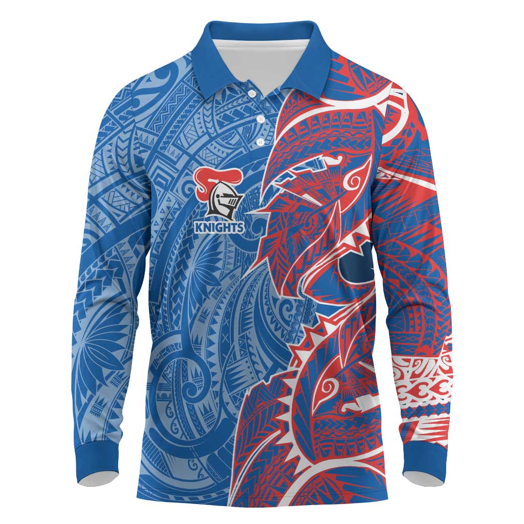 Newcastle Knights Long Sleeve Polo Shirt Polynesian Tribal Tattoo Pacific Sport Art